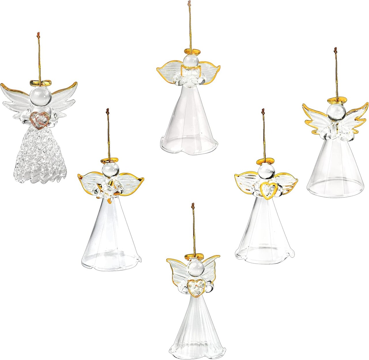 4E's Novelty Glass Angel Ornaments 12-Pack – Clear 2.5" Mini Spun Glass Christmas Décor